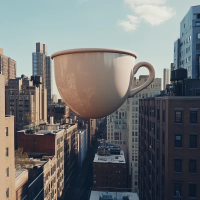 Giant Coffee Cup Over City