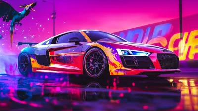 Vibrant Audi R8 at Night