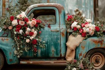 Vintage Mini Pickup Truck with Flowers