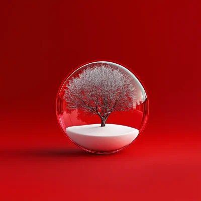 Snow Globe on Red Background