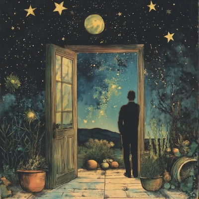 Man in Doorway with Stars