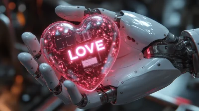 Futuristic Robot Hand Holding Heart