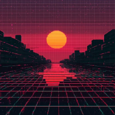 Retrowave Pixel Sunset