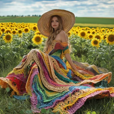 Colorful Crochet Dress in Farmland