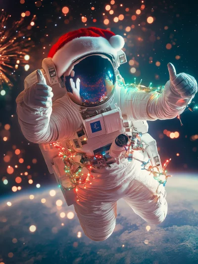 Astronaut in Christmas Lights