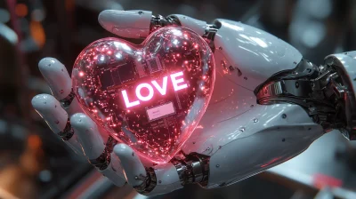 Futuristic Robot Hand Holding Heart