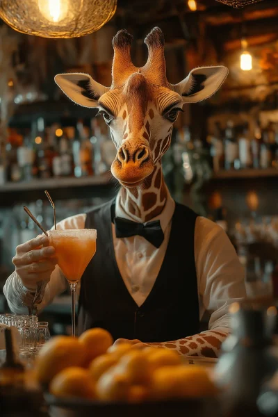 Giraffe Bartender at Cocktail Bar