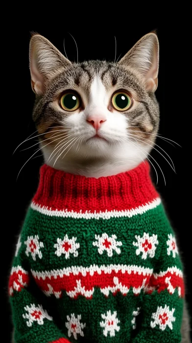 Cute Cat in Christmas Sweater