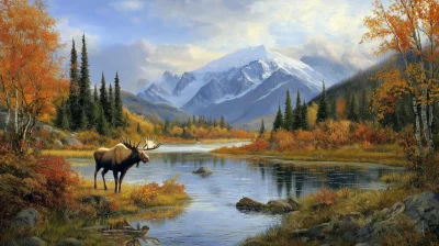 Alaskan Bull Moose by the Lake