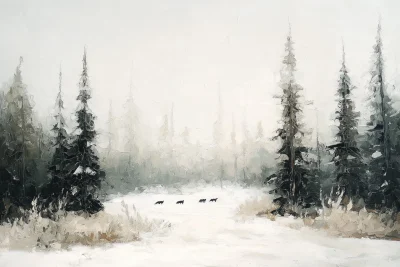 Winter Forest with Wolves