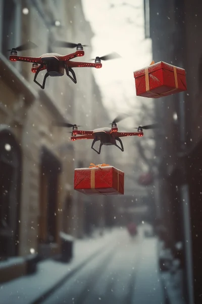 Drones Delivering Christmas Gifts