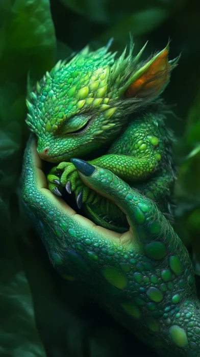 Alien Hand Holding Baby Dragon