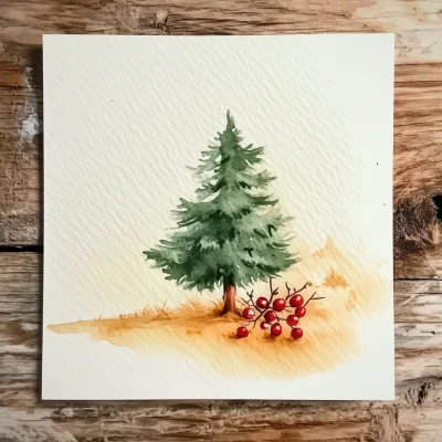 Minimalist Watercolor Seasons Greetings Card