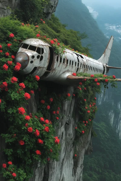 Aerial View of Cliff with Airplane