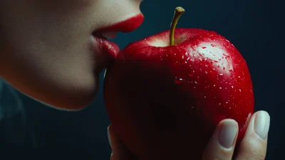 Close Up of a Mouth Biting an Apple