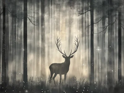 Mystical Forest with Glowing Deer