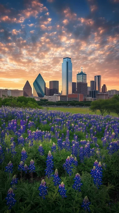 Dallas Skyline with Bluebonnets