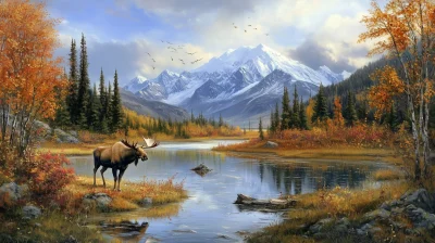 Alaskan Bull Moose by the Lake