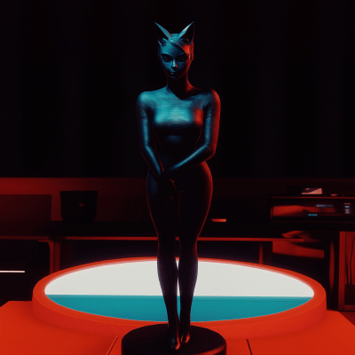 Gothic Catgirl in Retro Futuristic Room