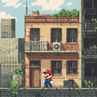 Modern Mario in Pixel Art