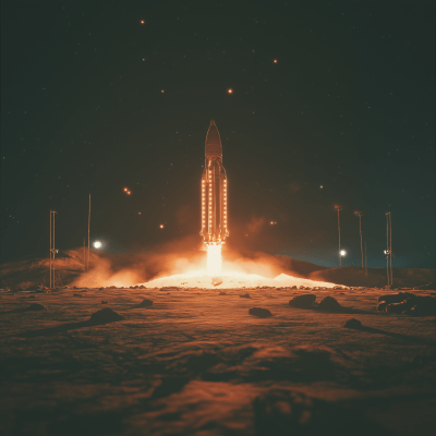 Retro Rocketship on Mars