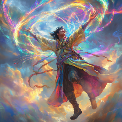 Playful Sorcerer in a Magical Landscape