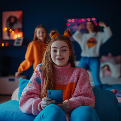 Girl in Sweater on Sofa