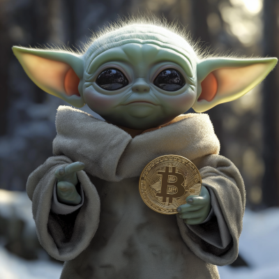 Baby Yoda Holding a Bitcoin