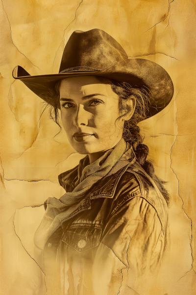 Cowgirl on Yellowish Paper