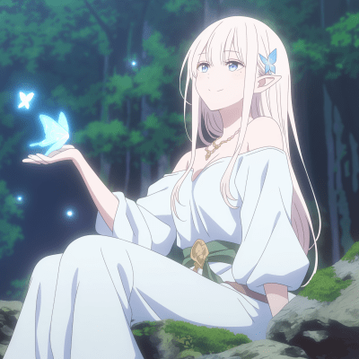 Cute Elf Girl by Waterfall