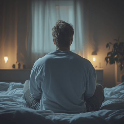 Man Sitting on Bed