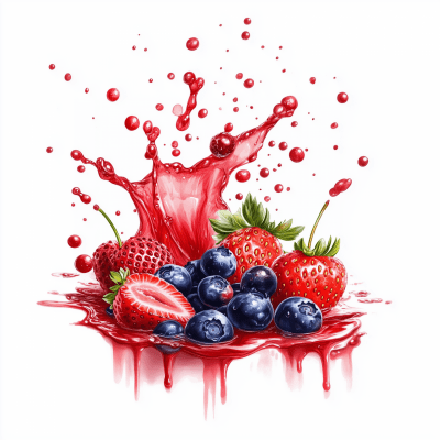 Red Liquid Splash with Berries