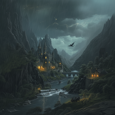 Rainy Fantasy Burg Scene