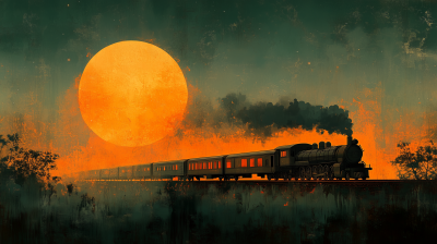 Train Silhouette Against the Moon