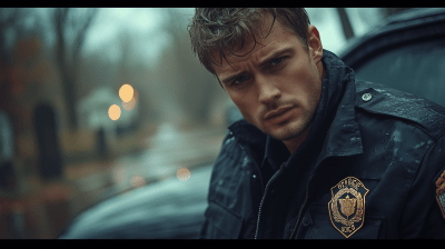 Police Officer in Gloomy Cemetery