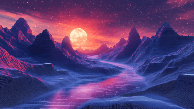 Pixel River in Abstract Landscape