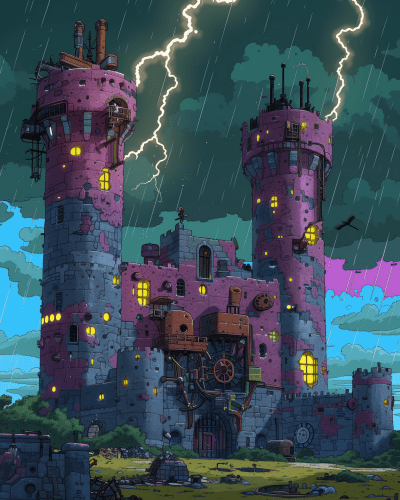 Clockwork Castle in the Storm