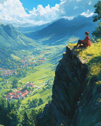 Boy on Alpine Cliff