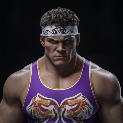 Agitated Wrestler in Purple Singlet