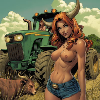 Comic Bull and Tractor