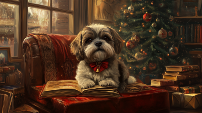 Cozy Shih Tzu in Christmas Scene