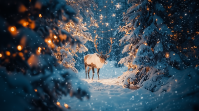 Magical Reindeer in Snowy Forest
