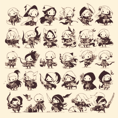 Chibi Spell Casters and Archers Doodles