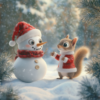 Squirrel Santa in Snow