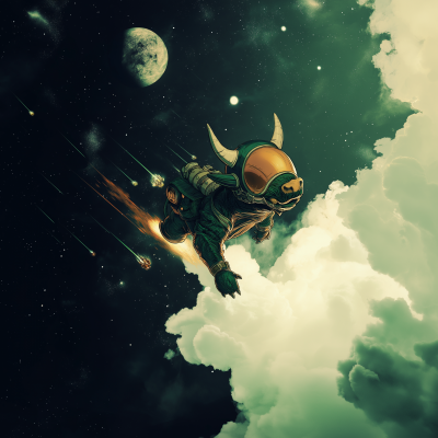 Green Bull Monster in Space