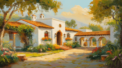 Traditional Mexican Hacienda at Sunset
