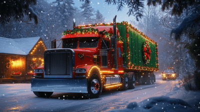 Shiny Red and Green Semi Truck