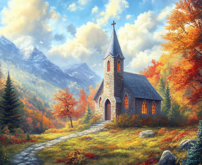 Rustic Church in Autumn