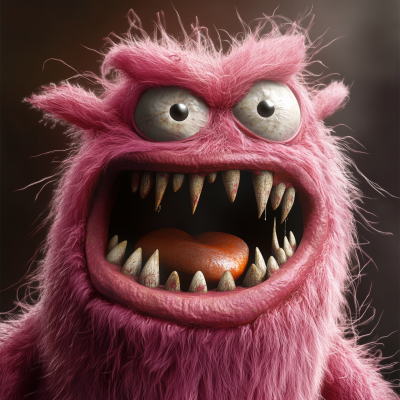 Pink Hairy Monster with Big Fangs