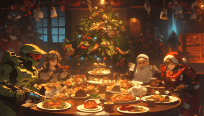 Christmas Food and Halo Theme Banner